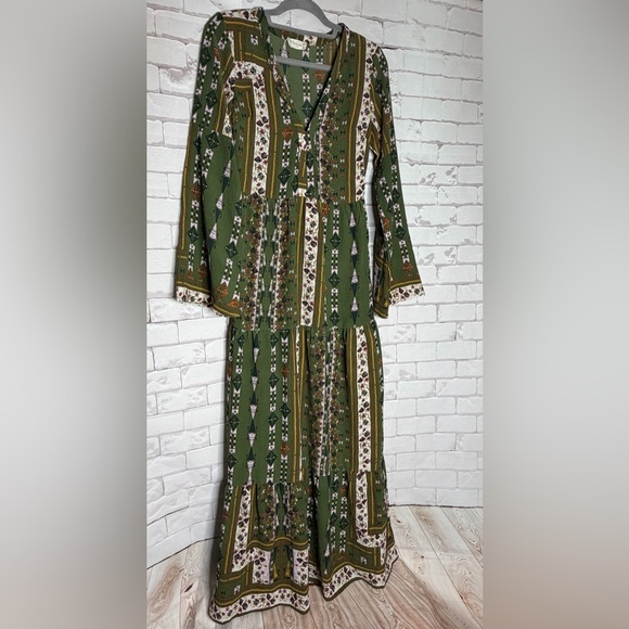 Altar’d State  Maxi Dress Olive‎ Floral Boho Long Sleeve - Picture 3 of 10